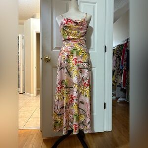 Mint Pink Floral Cowl Neck Maxi Dress